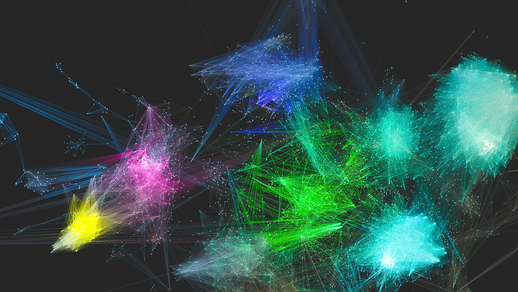 Das Exposure-Exposure-Network (EEN) bildet Beziehungen zwischen chemischen Expositionen ab. Jeder Knoten steht f&uuml;r eine chemische Verbindung, Verbindungslinien zeigen gemeinsame biologische Aktivit&auml;ten an. &copy; Christiane V.R. H&uuml;tter