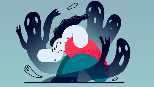 Illustration zeigt eine Frau, die Ängste hat. © Shutterstock