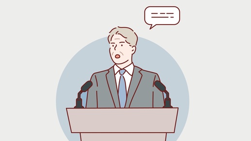 Illustration: Geschäftsmann oder Politiker, der im Podium spricht. © Shutterstock