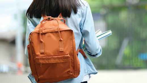 Schülerin mit Schulrucksack und Büchern. © Shutterstock