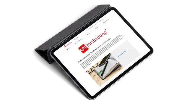 Die Startseite der Online-Plattform Apofortbildung auf einem iPad. © Beigestellt