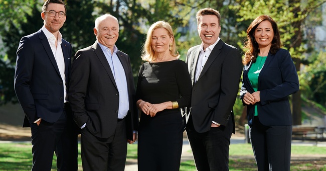 Apothekerkammer-Präsidium (v. l.): Philipp Saiko, Gerhard Kobinger, Ulrike Mursch-Edlmayr, Raimund Podroschko, Susanne Ergott-Badawi  © Martin Hörmandinger