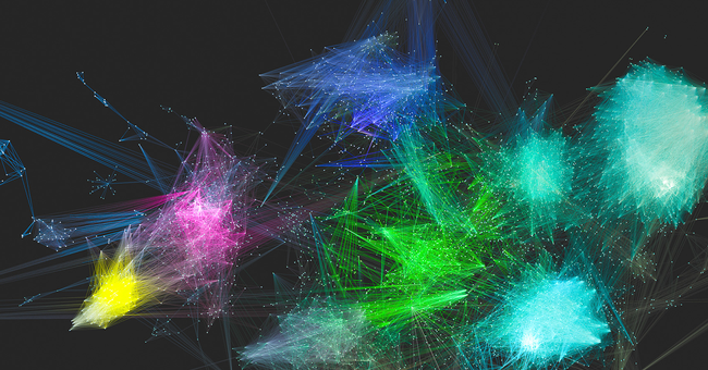 Das Exposure-Exposure-Network (EEN) bildet Beziehungen zwischen chemischen Expositionen ab. Jeder Knoten steht f&uuml;r eine chemische Verbindung, Verbindungslinien zeigen gemeinsame biologische Aktivit&auml;ten an. &copy; Christiane V.R. H&uuml;tter