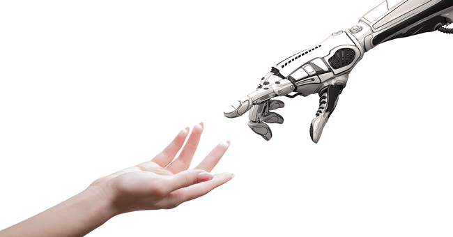 Roboter- und Menschenhand © Shutterstock