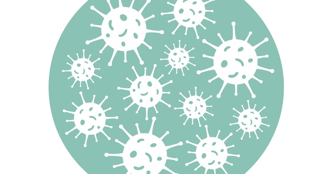 Coronaviren Silhouetten im Kreis, Petrischale © Shutterstock