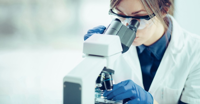 Symbolbild: Eine Frau blickt in ein Mikroskop. © Shutterstock