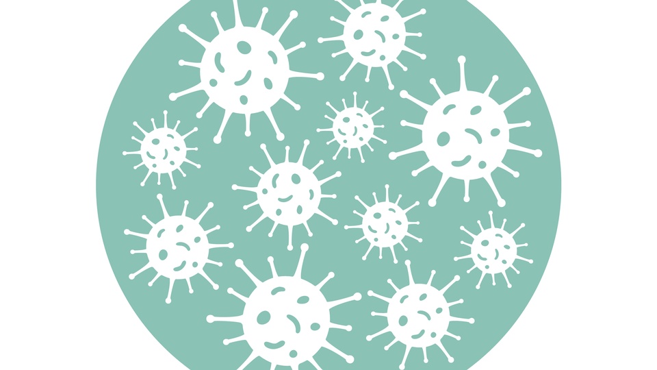 Coronaviren Silhouetten im Kreis, Petrischale © Shutterstock