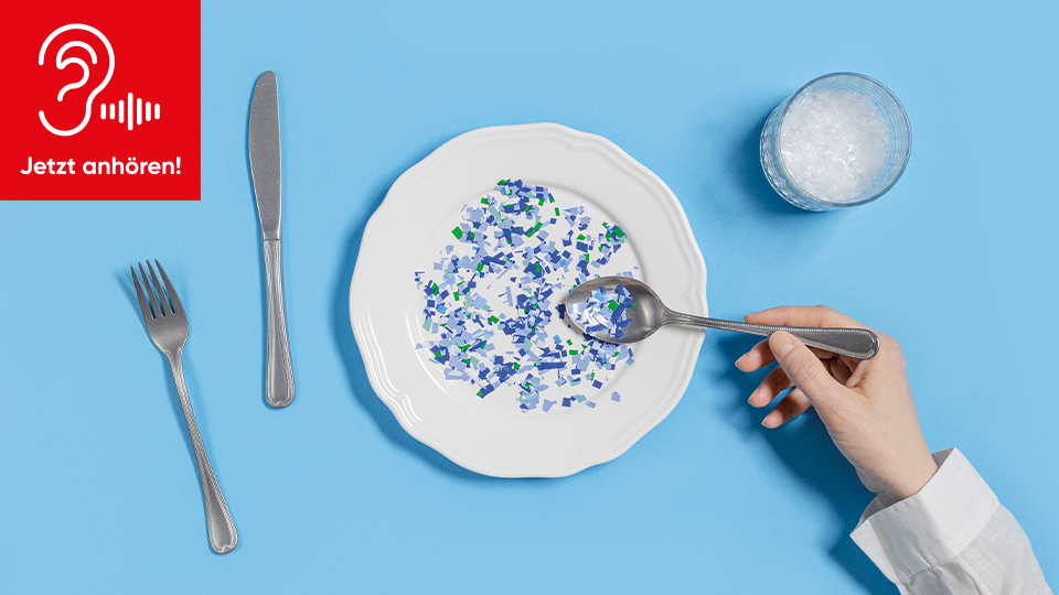 Plastik als ungewollte Beilage: Mikroplastikpartikel sind längst Teil unserer täglichen Nahrungsaufnahme. © Shutterstock