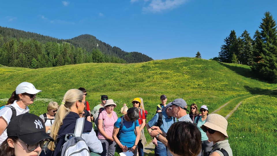 Dreißig Teilnehmer:innen wanderten mit Mag. pharm. Karl-Heinz Worsch auf das Hochplateau Tschengla in Vorarlberg. © Beigestellt