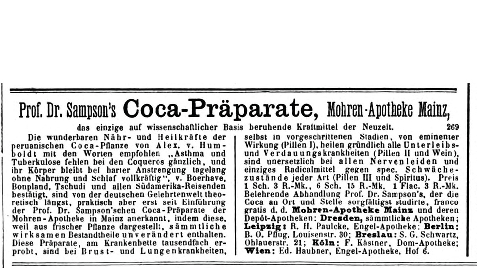 Inserat „Dr. Sampson´s Coca-Präparate“ © Beigestellt