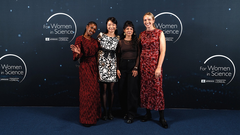 Die &bdquo;For Women in Science&ldquo;-Preistr&auml;gerinnen in &Ouml;sterreich 2026: Dr. Noreen Mukhwana Mutoro, Dr. Yi-Chien Tsai, Dr. Laura Manuela Torres Borda, Marina Schapfl, PhD. (v.&thinsp;l.) &copy; L&rsquo;Or&eacute;al Austria/Philipp Schulz